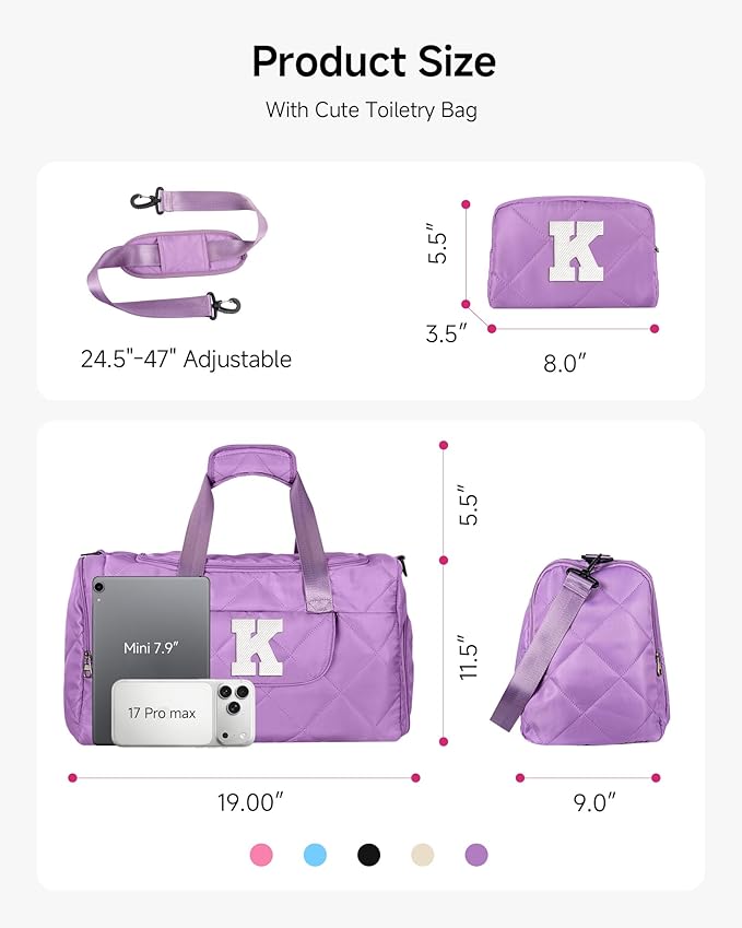 Elilier Birthday Gifts for Women Teen Girls, Initial Duffle Bag with Toiletry Bag, Trendy Gym Bag with Shoe Compartment & Wet Separation, Personalized Gifts for Her, Girls Trip Gift Favors