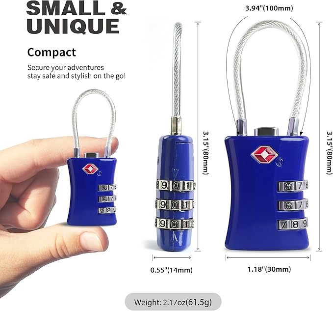 Suitcase Locks TSA Approved, Small Padlock Combination, TSA Locks for Luggage, Combo Travel Padlock with Code for Backpack, Gym Locker, Ammo Can (Black+Blue)