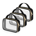 Wedama TSA Approved Toiletry Bag, 3 Pack Clear Makeup Bags with Handles, Quart Size Clear Toiletry Bags, PVC Cosmetic Bags for Women and Men, Carry on Airport Airline Compliant Bag, Black