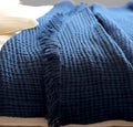 KyraHome Muslin Blankets for Adults, 50"x60" 100% Organic Cotton Throw Blanket, Plant Dyed, Breathable, Lightweight Gauze Cotton Blanket for Couch, Bed, Travel, All Season (Navy Blue)