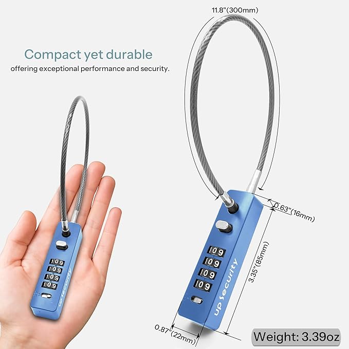 4 Digit Combination Cable Lock for Bike Scooter Motorcycle Helmet AntiTheft, 11.8" Short Cable Chain, Combo Travel Lock with Code for Luggage Suitcase, Refrigerator, Fence Gate, Locker
