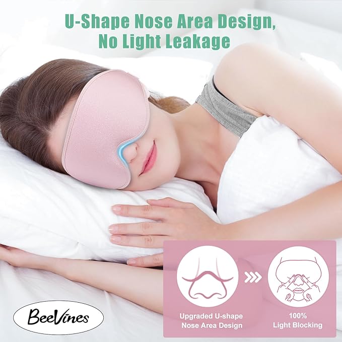 BeeVines 2 Pack 3D Contoured Sleep Mask Eye Mask for False Eyelash Extensions for Men & Women, Eye Mask for Sleeping with Adjustable Strap, 100% Blackout Eye Covers Night Blindfold for Yoga Travel
