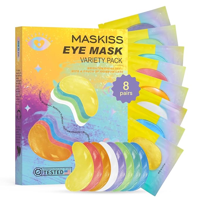 Maskiss Under Eye Patches Variety Pack (8 Pairs), Mothers Day Gifts for Mom, Eye Masks for Dark Circles Puffy Eyes With 8 Colors (1 Pairs/Color), Vegan Skin Care Gifts for Women