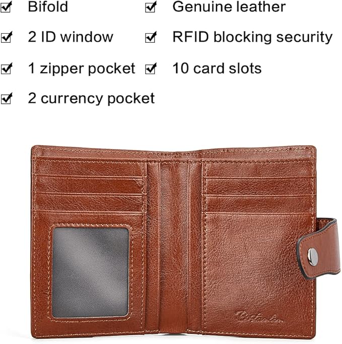 BOSTANTEN Women Leather Wallet RFID Blocking Small Bifold Zipper Pocket Wallet Card Case Purse with ID Window