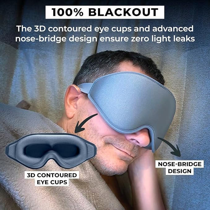FlyHugz® 3D Travel & Home Sleep Mask|Ultra-Soft, 100% Light-Blocking Eye Mask for Deeper Sleep,Adjustable Strap with Nose Bridge Design|Perfect for Travel and Insomnia