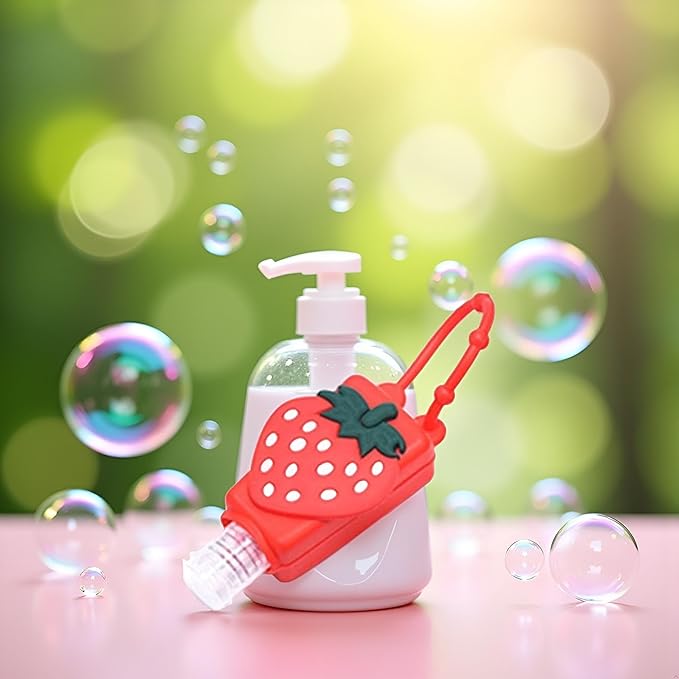 Red Strawberry Empty Travel Hand Sanitizer Bottle, Silicone Sleeve Refillable Empty Squeeze Leakproof Flip Cap Keychain, Hand Soap Holder Cosmetic Containers, Refillable Portable Travel Containers