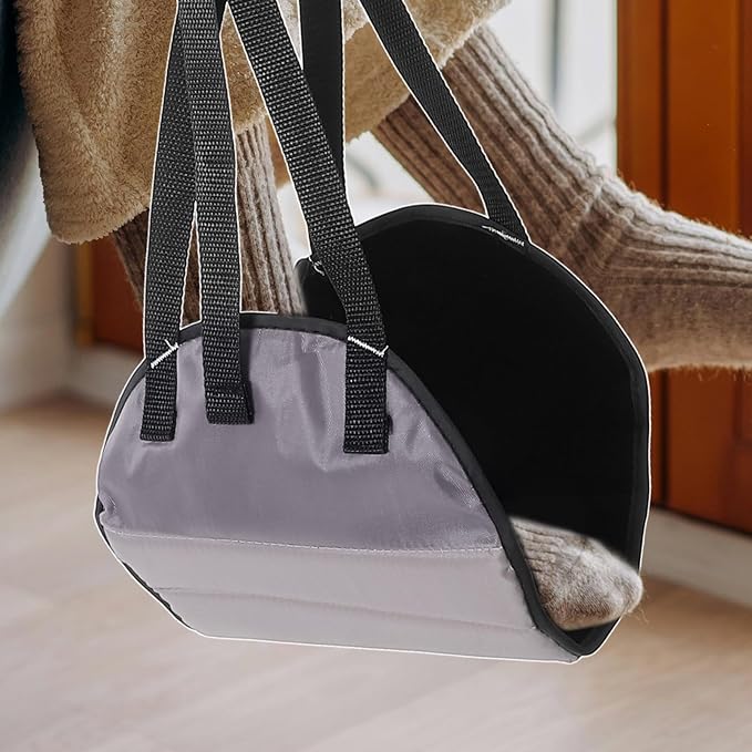 Travel Footrest Hammock for Airplane with Plush Deep Gray Fabric, Portable Under-Desk Foot Sling Cushion for Office and Long Flight Comfort