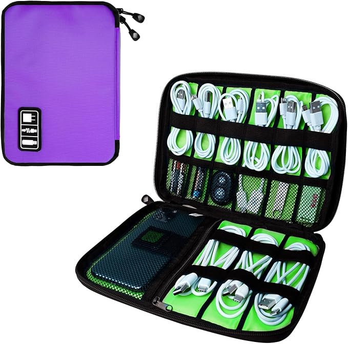 Lcsmaokin Electronics Travel Organizer,Portable Waterproof Electronic Travel Storage Bag for Small Charging Cord Storage,Charger,SD Card etc,for Travel,Business-Purple Green