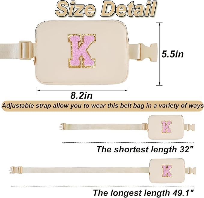 Uygafly Belt Bag Fanny Pack Crossbody Bags with Initials Letter Patch Cute Stuff Birthday Gifts for Teenager Girls Trendy Stuff for Teens | Khaki,K