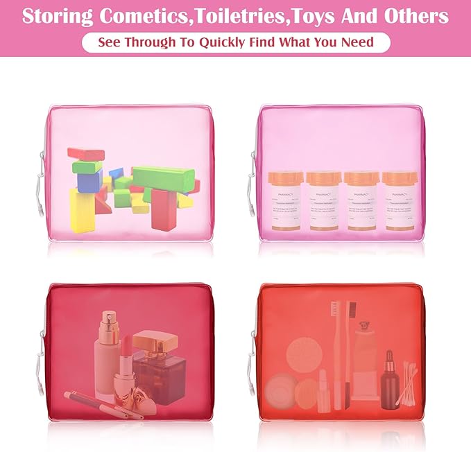 4 Pack TSA Approved Travel Toiletry Bags Frosted Translucent Leak-proof Cosmetic Makeup Bags for Women Men Travel Organizer Airport Security(Red,6.7 x 5.5 x 1.8 Inch)