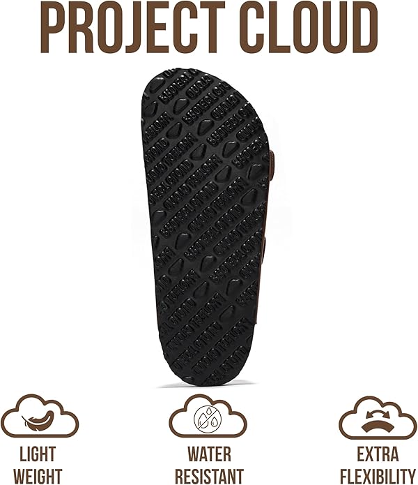 Project Cloud 100% Genuine Leather Flat Sandals For Women 2026 Cork Footbed Womens Sandals with Memory Foam and arch support Vacation Essentials Slides for Women Footwear (Venita)
