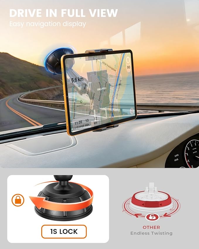 OHLPRO Tablet Holder for Pilot Aircraft Windshield, Anti-Vibration Suction Cup Aviation Mount, Fits 5-13" iPad Pro 12.9, Mini 6, Air & Thick Cases, Heavy Duty for Car Dashboard, Cockpit, Truck