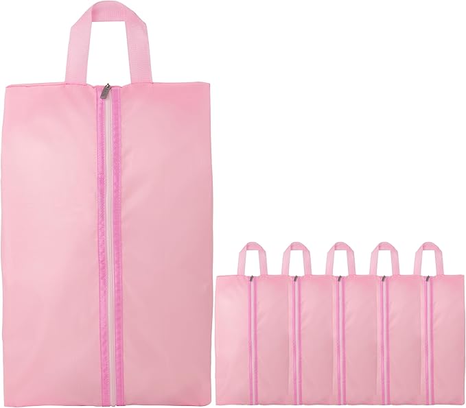 6pcs Portable Shoe Organizer, Travel Pouches with Zipper, Golf Shoe Bags, Clothes Bags, Soccer Cleats Bag Shoe Pouch for Gym, Waterproof, Odor-Resistant (Pink)