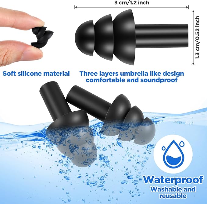 200 Pairs Silicone Ear Plugs Reusable Waterproof EarPlugs Sleeping Noise Cancelling Soft Foam Ear Plugs Hearing Protection for Swimming, Concerts, Shooting, Travel, and Construction