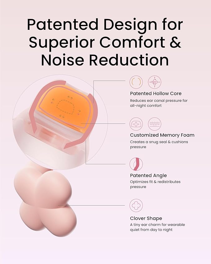 Bloom Ear Plugs for Small Ear Canals – Ultra-Comfy Patented Qufits Tips, Noise Cancelling, Reusable Silicone Earplugs for Sleeping, Study, Travel – Stylish Feminine Design (Blush)