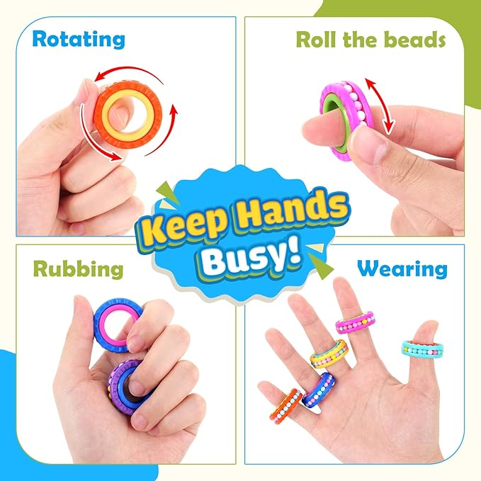Fidget Toys Sensory Rings for Kids : 9 Pack Multi-Functional Finger Spinner - Fidget Stress Toys for Autism Kids Calming - Small Fidgets for Classroom Prizes - Teens Boys Girls Travel Calm Essentials