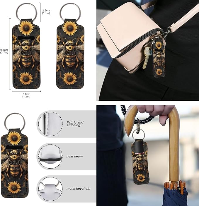 Suobstales 3Pcs Travel Bottles Keychain Holder Set,Travel Bottle Sleeves+Neoprene Chapstick Holders+Lanyard Keychain