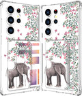 Compatible with Samsung Galaxy S24 Ultra Case Card Holder for Women Cute Design,Wallet Phone Cases Transparent Cool Kawaii Protective (Clear Elephant Flowers)
