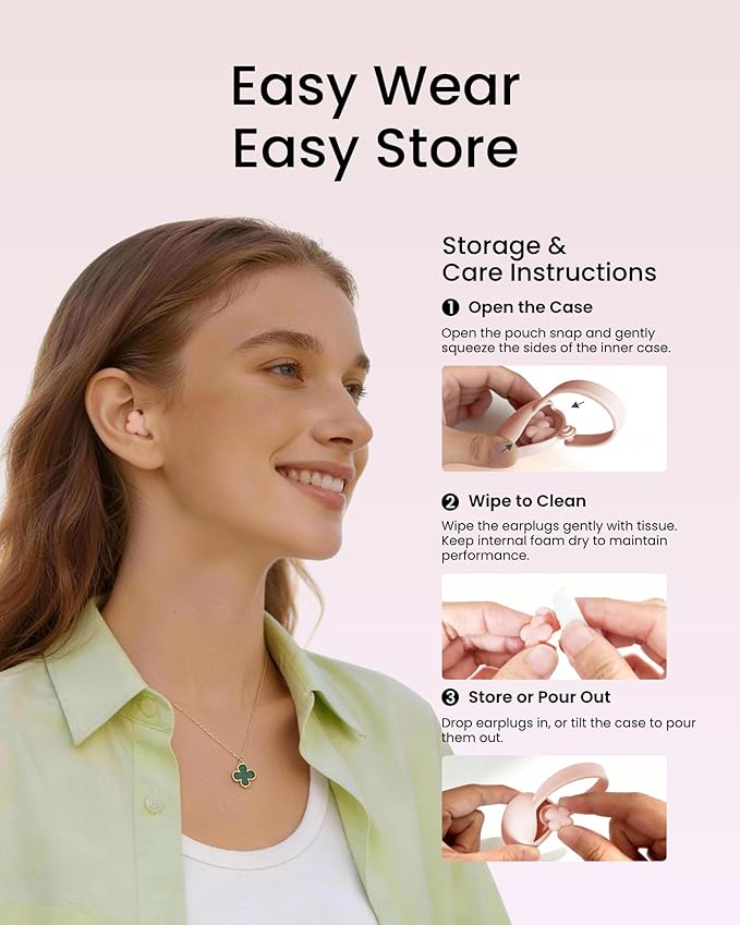 Bloom Ear Plugs for Small Ear Canals – Ultra-Comfy Patented Qufits Tips, Noise Cancelling, Reusable Silicone Earplugs for Sleeping, Study, Travel – Stylish Feminine Design (Blush)