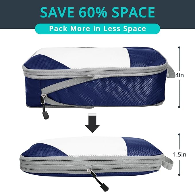 NICOSHOW 6 Set Compression Packing Cubes for Travel - Compressible, Lightweight, and Space-Saving Packing Cubes, Travel Essentials for Women, Navy