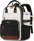 Laptop Backpack for Women Bag: 18 inch Backpacks with Pouch Pocket for Large Capacity Cup Travel Waterproof Bookbag Anti-theft College Casual Work Book Bags for Teacher Nurse Black Beige