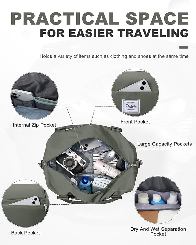 Spirit Travel Duffel - 18x14x8 Inches Weekender Overnight Bag with Shoes Compartment, Trolley Sleeve, Carry On for Airplanes, Sport Tote Gym Bag - Green
