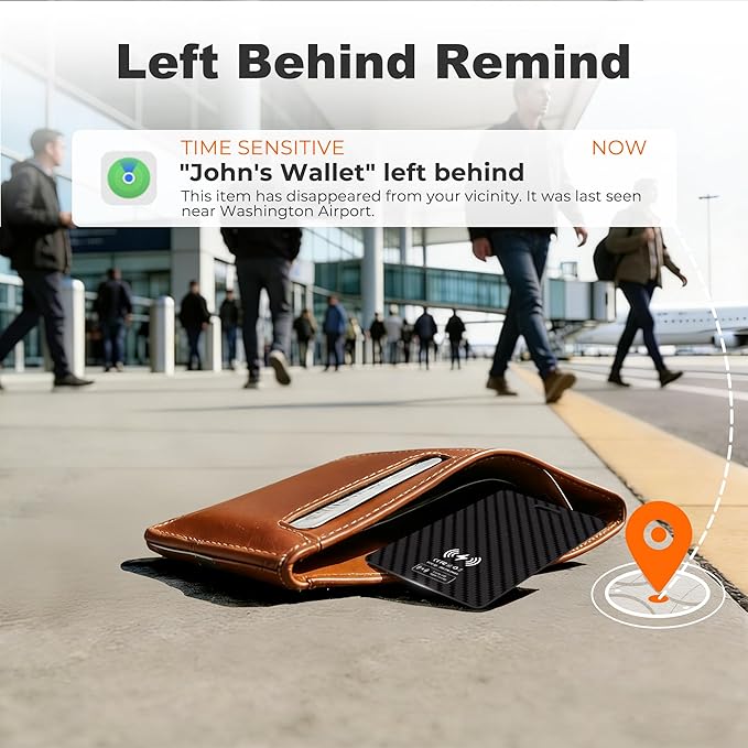 [Apple MFi Certified] Wallet Tracker Card with Apple Find My (iOS Only) Rechargeable Air Tracker Tags Bluetooth Wallet Finder IP68 Waterproof GPS Tracker Item Finder for Keys, Bags, Passport Black