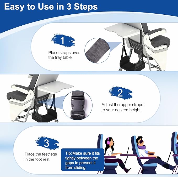 Foot Hammock for Plane Travel, Portable Foot Rest Leg Hammock for Airplane, 2 Straps with an Adjustable Length, Provides Relaxation and Comfortable for Long Flight