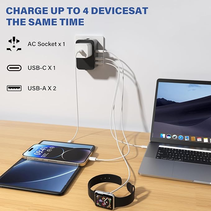Travel Plug Adapter with 2 USB A+1 USB C,Universal All in One Worldwide Travel Adapter,Power Converters Wall Charger,AC Power Plug Adapter,International Power Adapter for USA EU UK AUS Black