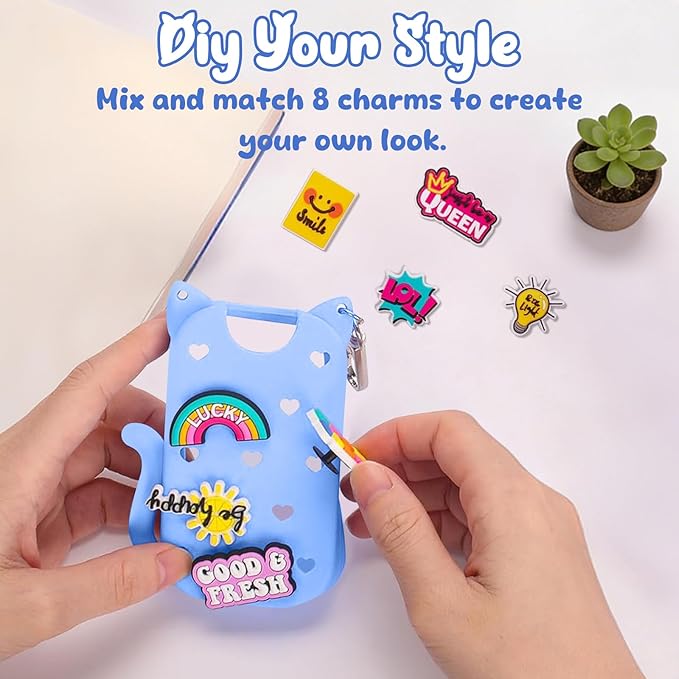 Cat Silicone Case for Touchland Hand Sanitizer Spray with Keychain & Charms,Compatible with Power Mist & Glow Mist 1 FL Oz/30ML for Touchland Case,Cute Travel Cover Sleeve Accessory (Blue Cat)