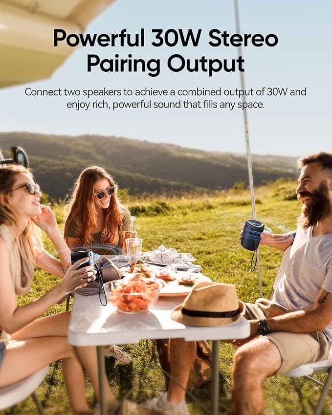 Portable Bluetooth Speaker Beach Essentials: Powerful Crystal Clear Sound/Dynamic Light/IPX5 Waterproof/All Day Playtime/Wireless BT 5.3/TWS Paring, Mom Gifts, Outdoor|Travel|Camping|Pool Accessories
