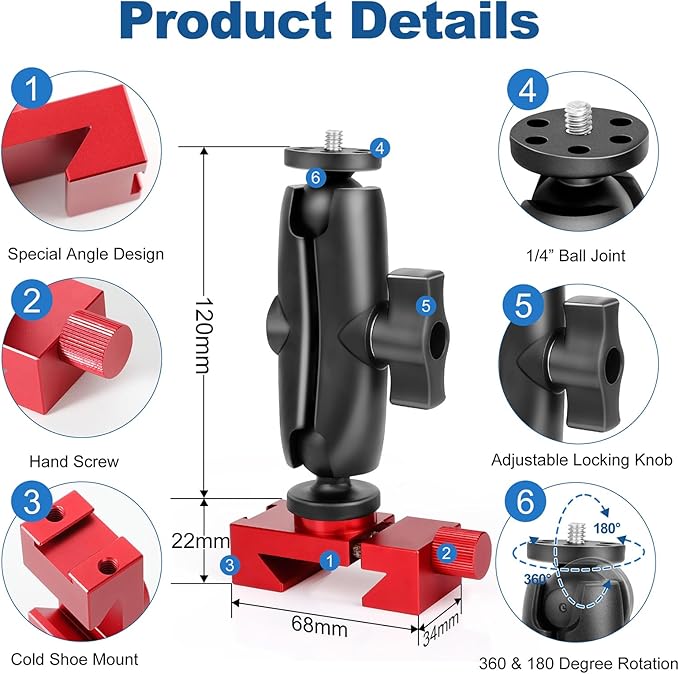 Fence Mount for Gopro, Aluminum Phone Fence Mount Compatible with Gopro, Mevo Start, Smartphone, Action Camera, Insta360, Game Changer Mounting Kit for Baseball, Softball, Tennis, Football Recording