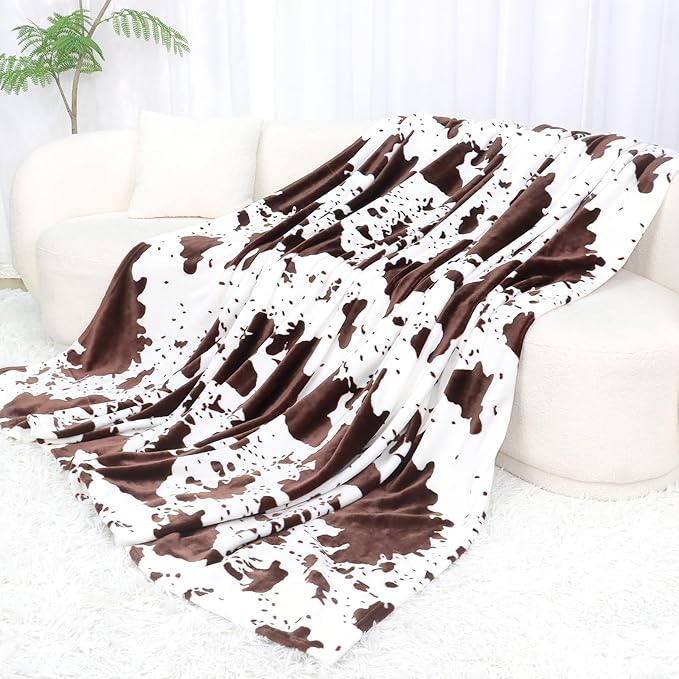 Queen Size Blankets for Bed, Extra Large Fuzzy Fleece Cow Print Blankets Full Size, Luxury Cozy Country Decor for Bedroom Living Room, Lightweight Warm Bedding Gifts for Women Men Couples 90" x 90"