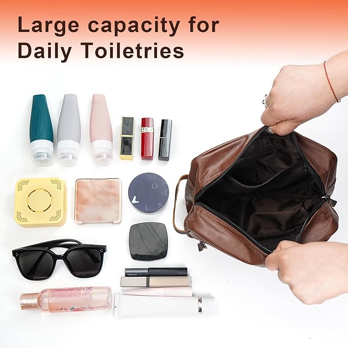 Wohlbege Men's Travel Toiletry Bag - Large Waterproof Organizer, 2 Zippered Pockets for Shaving/Cosmetic,Portable Bathroom Bag for Travel/Gym/Business Trips