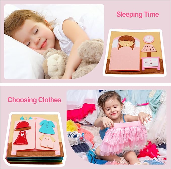 BizyKoady Montessori Felt Busy Book Toddlers Quiet Book Preschool Early Learning Educational Travel Toys for Kids Age 2 3 4 5 6 Years Travel Essentials Daily House Learning Activities Girls