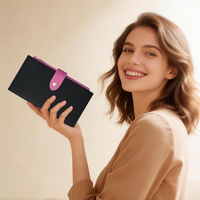 Travelambo Leather Wallets for Women Slim RFID Blocking Bifold Credit Card Holder Wallet