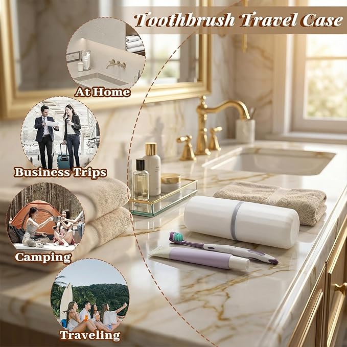 Xthrotsenk Toothbrush Travel Case 2 in 1 Traveling Toothbrush Holders Travel Toothbrushes Container Tooth Brush Case Portable Tooth Brush Holder for Camping, Business, Home (White)