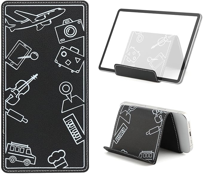 Airplane Phone Holder, Flexible Tablet Holder Plane Travel Essentials, Flex Flap Phone Stand for Flying Desk Treadmill Hotel Smartphone Mobile Devices (Black)
