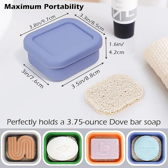 AIDIMMING Small Leakproof Silicone Travel Soap Case & Shampoo Bar Holder | for Travelers & Gym, Camping, Airplane Essentials | Perfect for Kitsch & Dove & Round Soap Bar Compatible (Deep Blue)