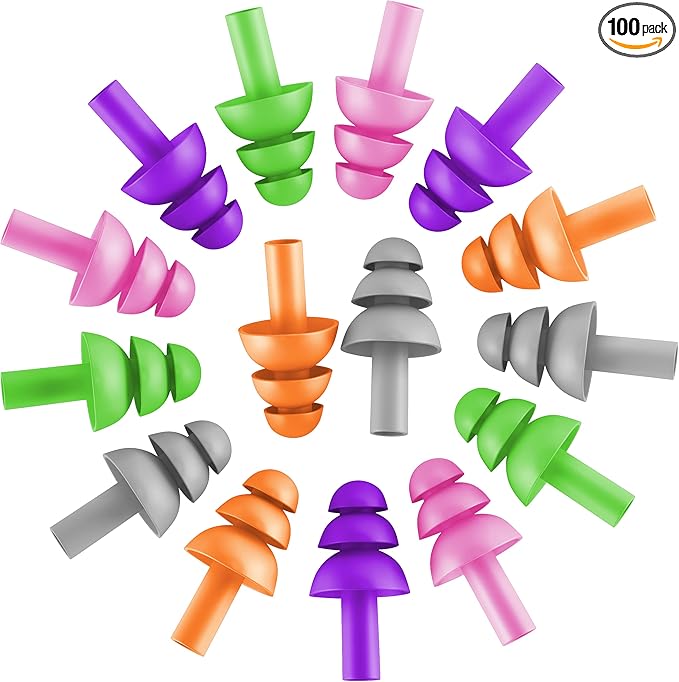 100 Pair Silicone Reusable Ear Plugs for Swimming, Sleeping, Concerts & Music - Bulk Pack of Swimmers Ear Plugs for Adults - Noise Reduction up to 25dB Swimming Earplugs for Men Women Ear Protection