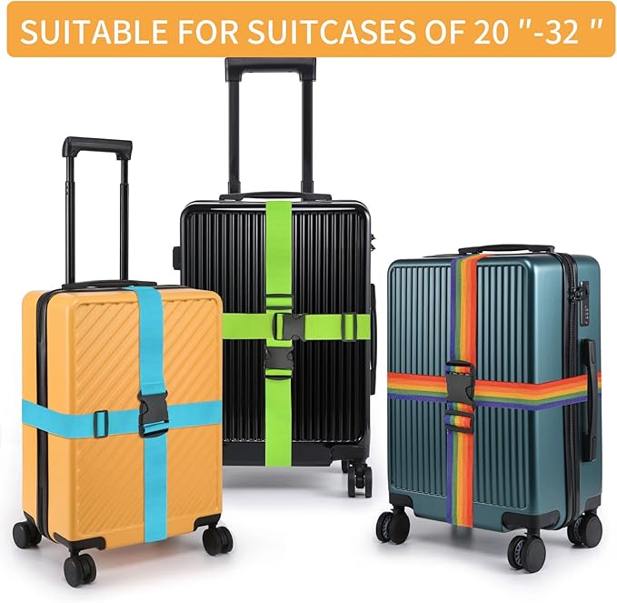 BILIONE 8 Pcs Luggage Straps, 79" Long Belts Keep Suitcase Secure While Traveling, TSA Approved Add a Bag Premium Accessory for Travel Bag Closure (8 Pcs Green)