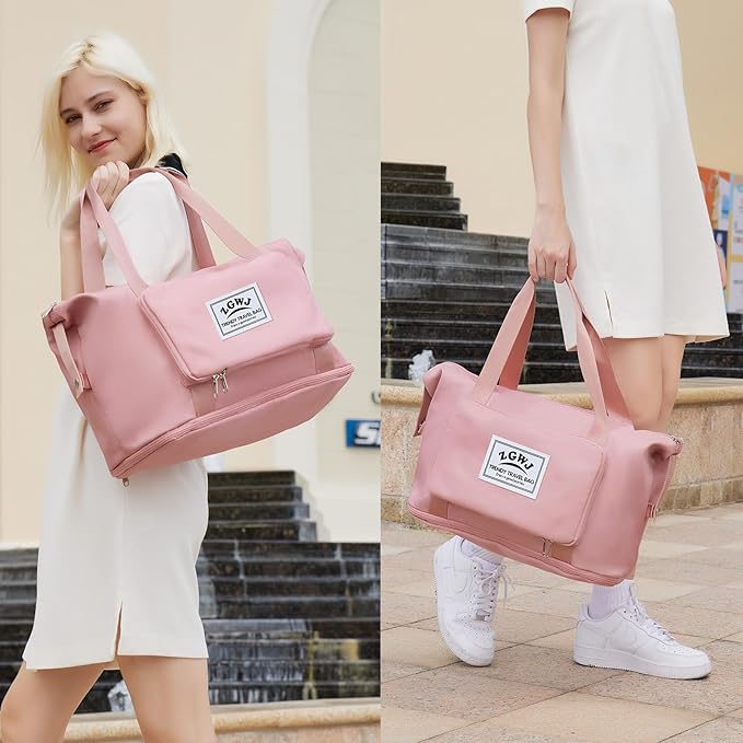 ZGWJ Travel Tote Bags, Expandable Overnight Weekender Bag for Women Foldable Carry-On | Expandable, Overnight, Foldable, Carry-On