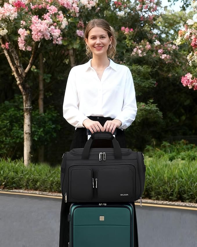 MILADA Underseat Carry On Luggage Bags for Travel Lightweight Foldable Carry On Bags for Airplanes Small Duffle Bag for Men Women TSA Approved Underseat Bag Travel Tote Bags, Black