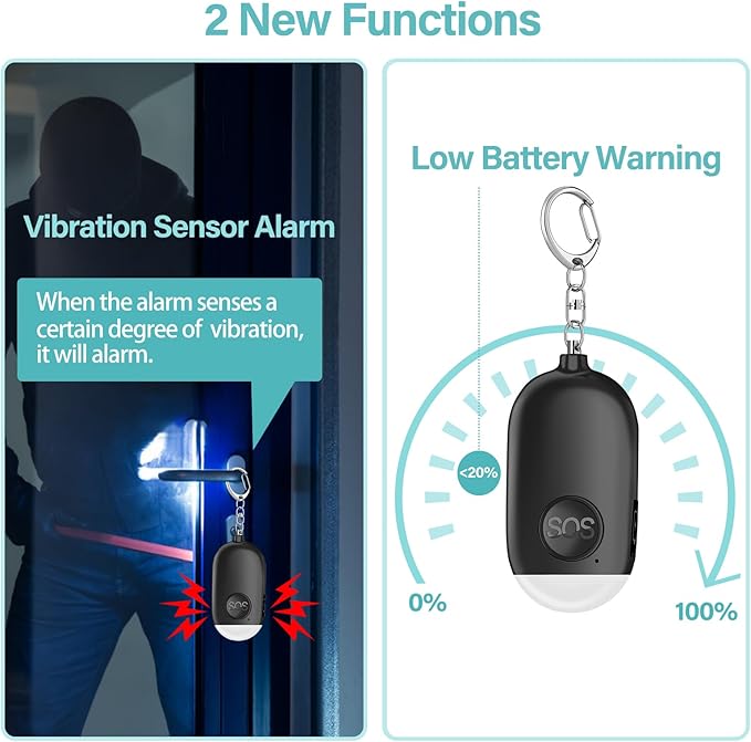 Hion Personal Safety Alarm for Women, 2 Pack Rechargeable 130dB Self Defense Alarm Keychain with LED Flashlight, Emergency Safe Sound Security for Children Elderly College Girls, Black+Pink