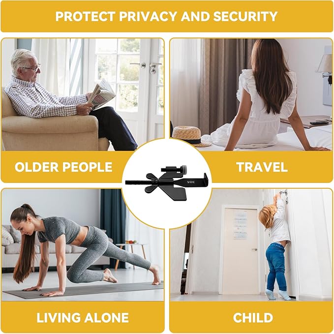 Black Portable Door Lock Home Security Door Locker Travel Lockdown Locks for Additional Safety and Privacy Perfect for Traveling Hotel Home Apartment College