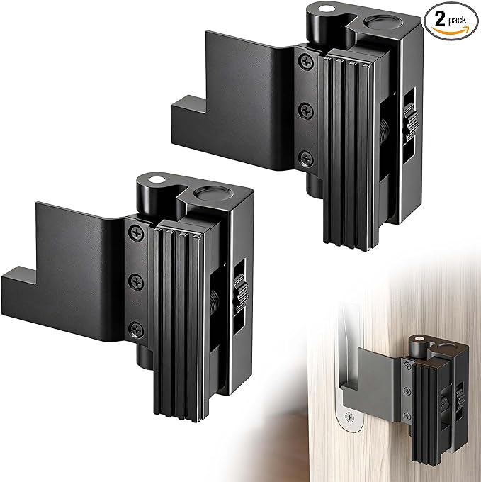 Portable Door Lock, Door Reinforcement Lock, Portable Door Lock for Travel - No Drilling, Interior Doors for Apartments, Hotels, bedrooms（Black-2PCS）