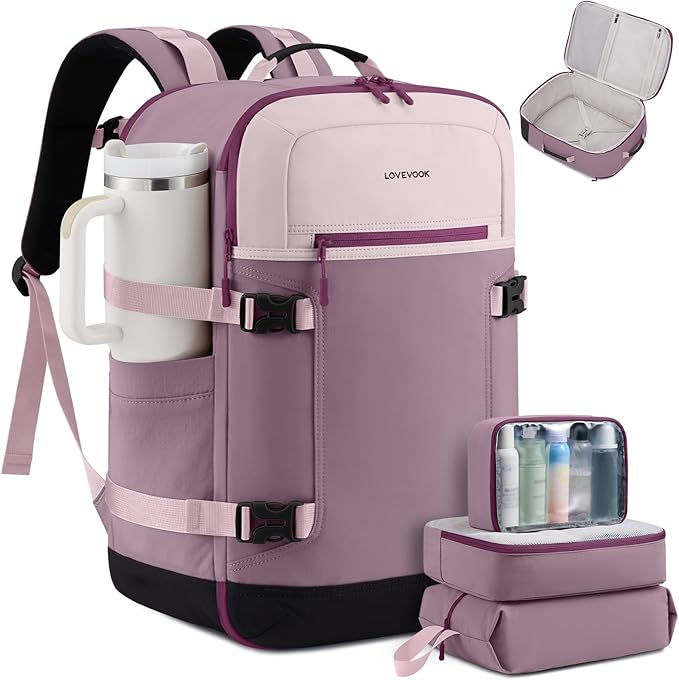 LOVEVOOK 40L Travel Backpack for Women & Men, Airline Approved Carry On Backpack with 3 Packing Cubes, TSA Personal Item Bag, Waterproof Weekender Overnight Backpack Fits 17" Laptop