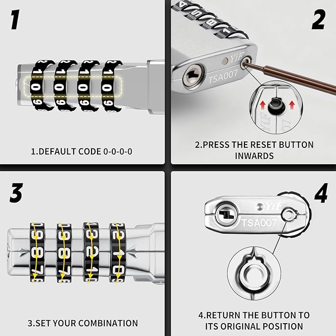 TSA Approved Locks for Luggage, 2 Pack Combination Travel Steel Cable Lock, Re-settable 4 Digit Padlocks with Inspection Indicator, Alloy Body Keyless Padlock for Lockers, Backpacks, Bags - Silver