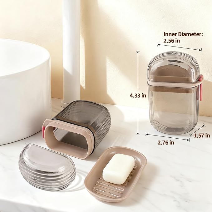 2Pcs Toothbrush Travel Case & Travel Soap Holder Dish Tray, Portable Clear Toothbrush Holders with Cover Leakproof Bar Soap Holder for Traveling School Camping Business Trip Bathroom