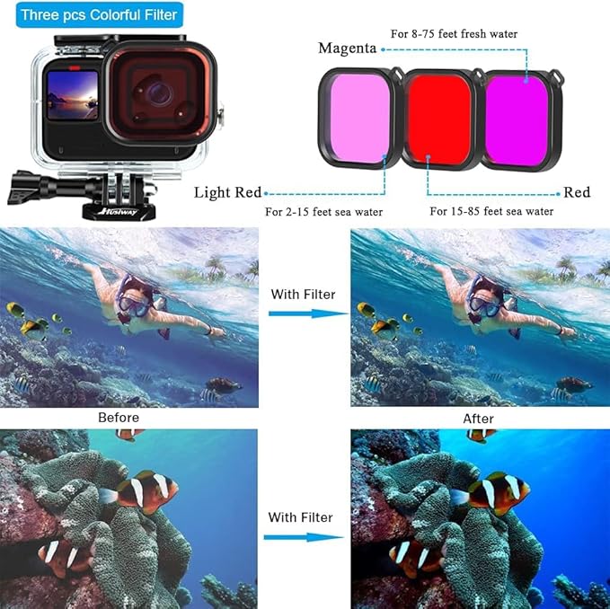 Accessories Kit for Gopro Hero 13 12 11 10 9 Black Waterproof Housing Silicone Case Glass Screen Protector Bundle for Go pro Gopro13 Gopro12 Gopro11 Gopro10 Hero13 Hero12 Hero11 Hero10 Camera 62E